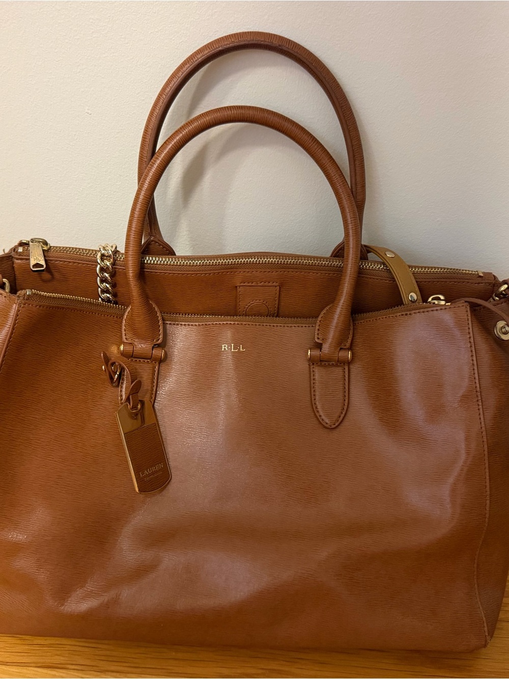 Ralph Lauren Tan Leather Tote with Gold Hardware